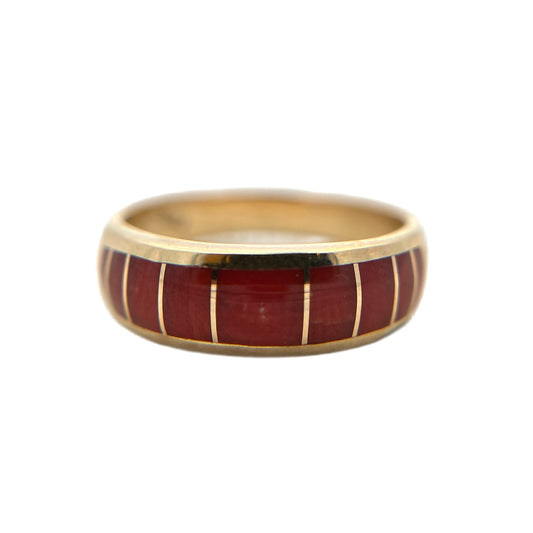 14K Yellow Gold Red Coral Ring