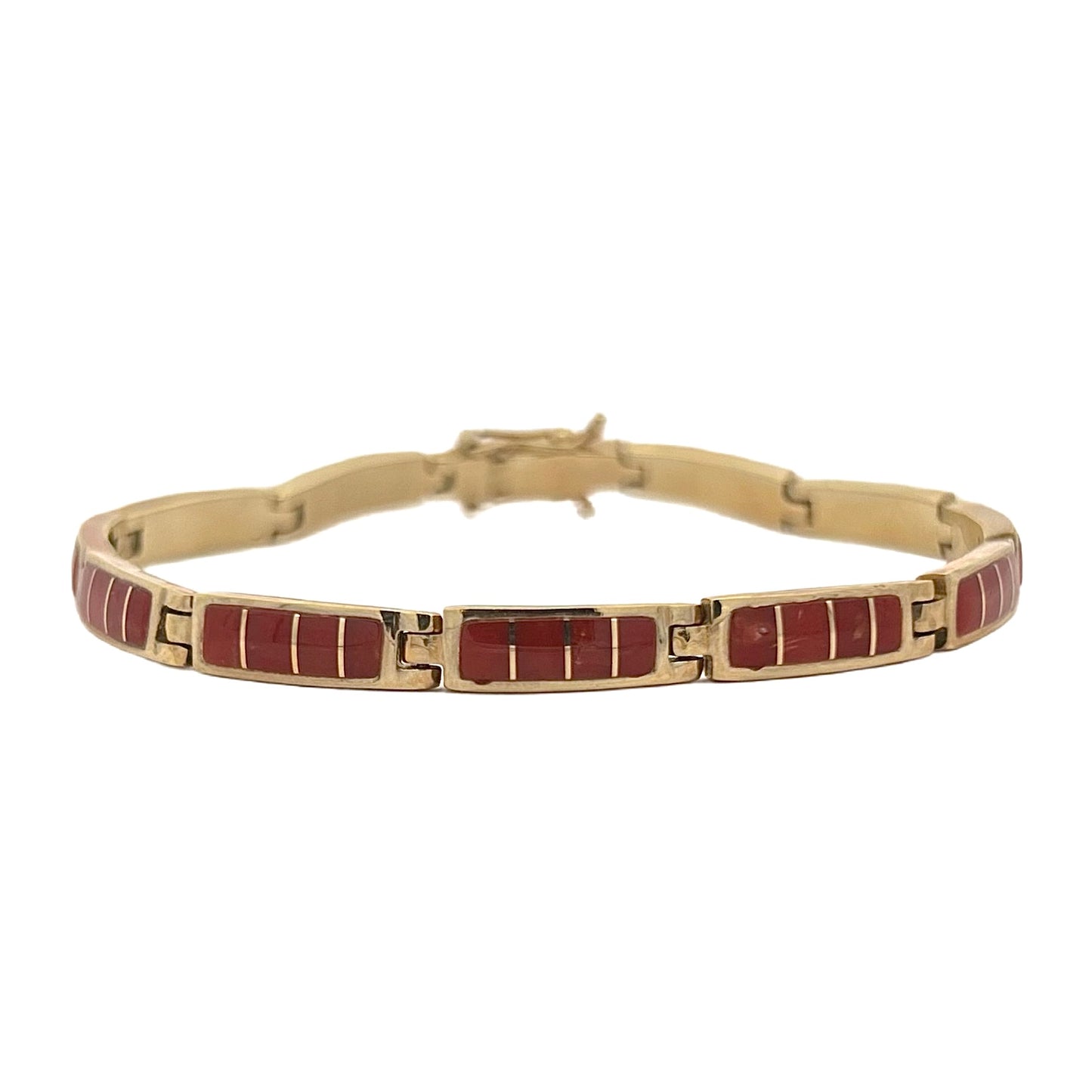 14K Yellow Gold Red Coral Link Bracelet