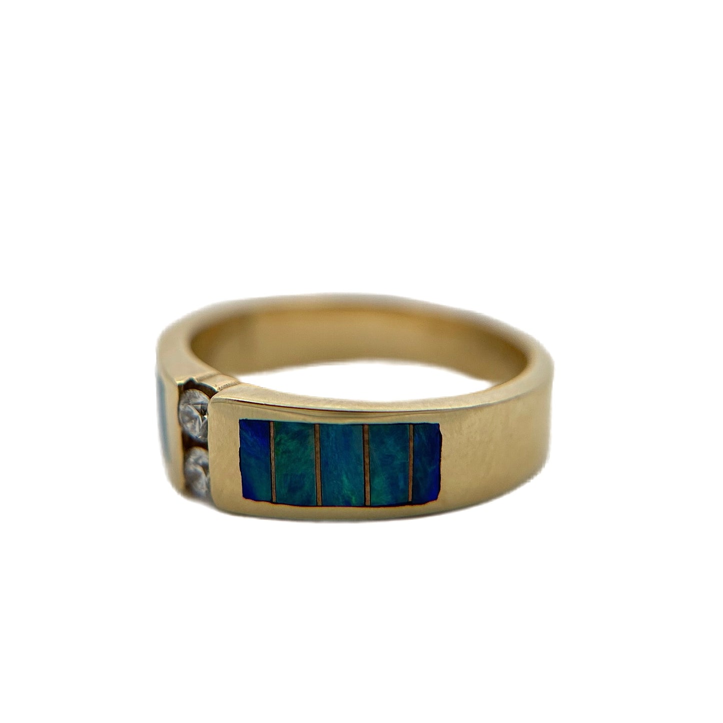 14K Yellow Gold Opal Inlay & Diamond Ring