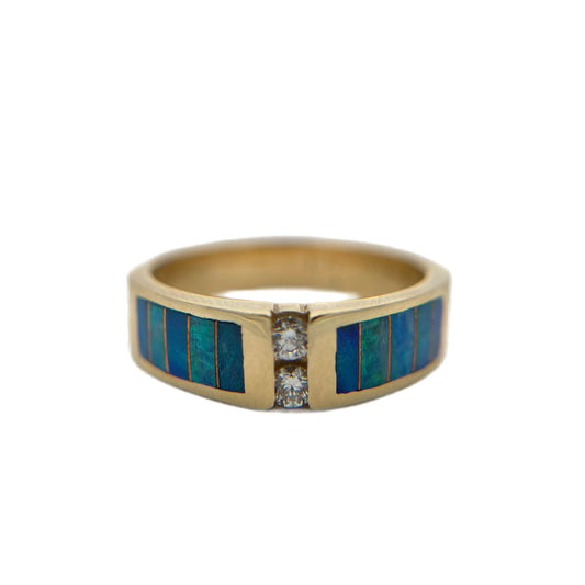 14K Yellow Gold Opal Inlay & Diamond Ring