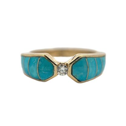 14K Yellow Gold Sleeping Beauty Turquoise & Diamond Ring