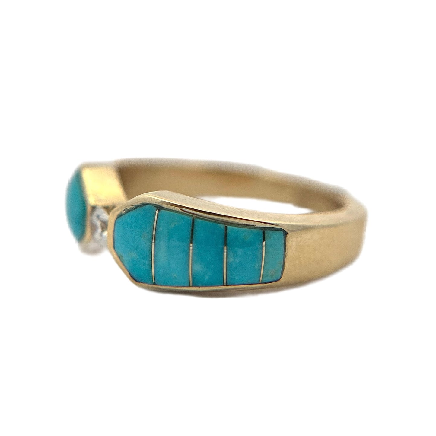 14K Yellow Gold Sleeping Beauty Turquoise & Diamond Ring