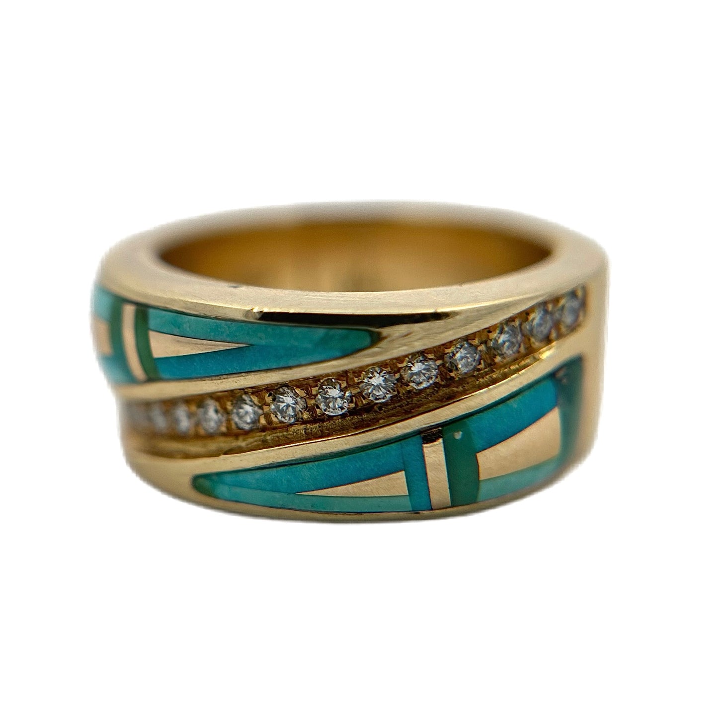 14K Yellow Gold Carico Lake Turquoise & Diamond Ring