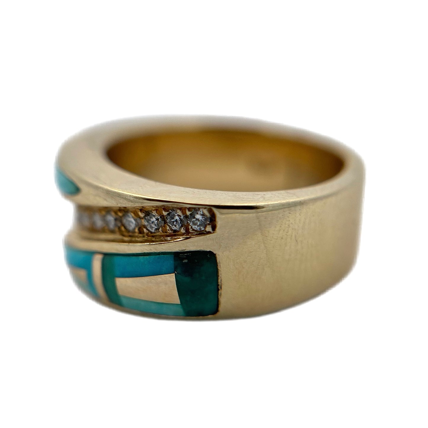 14K Yellow Gold Carico Lake Turquoise & Diamond Ring