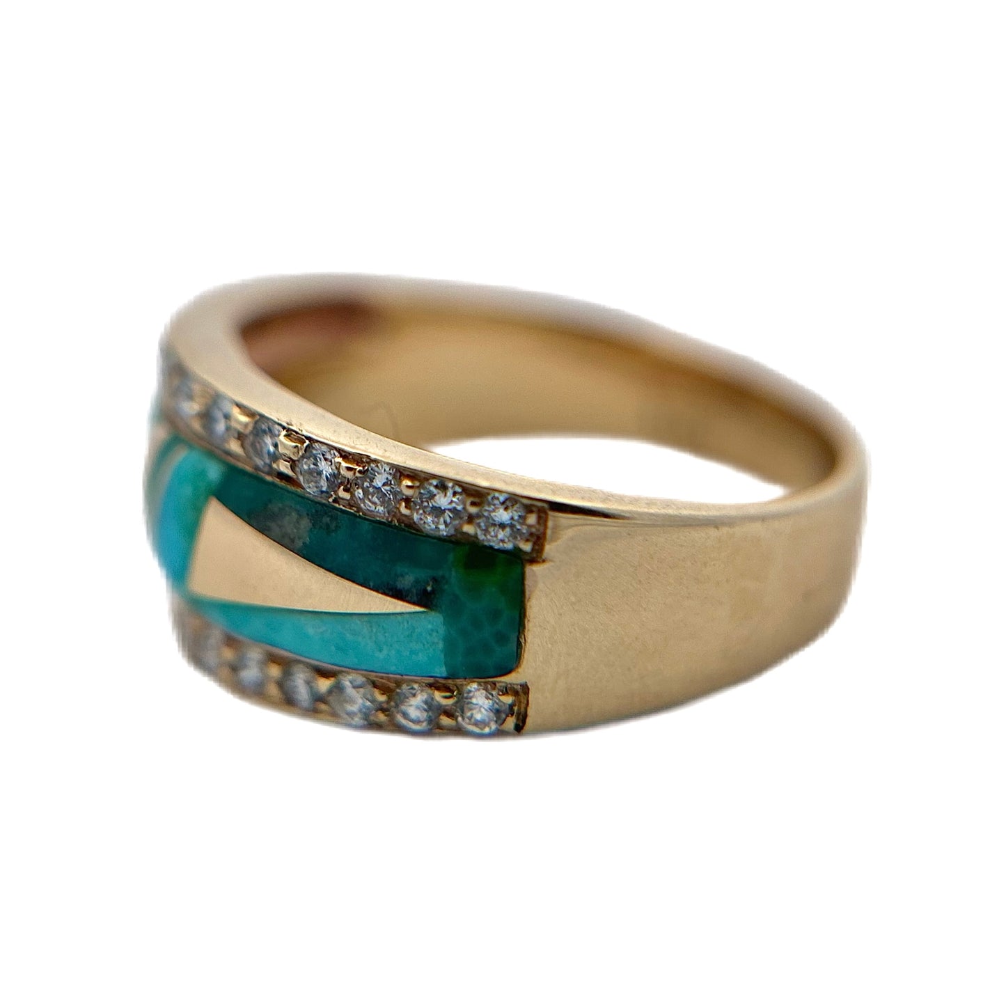 14K Yellow Gold Carico Lake Turquoise & Diamond Ring