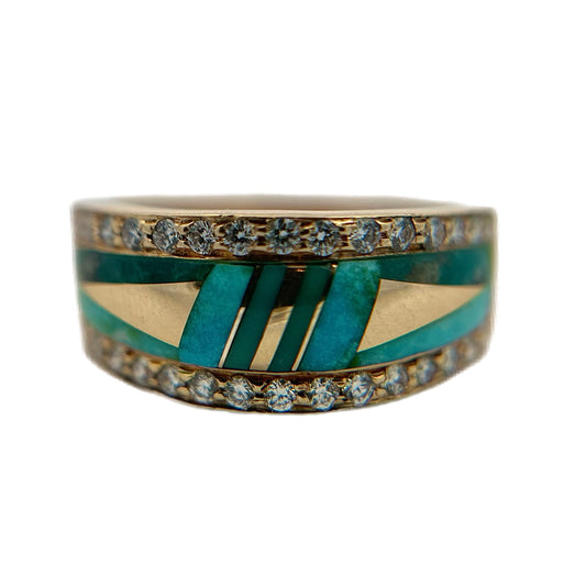 14K Yellow Gold Carico Lake Turquoise & Diamond Ring