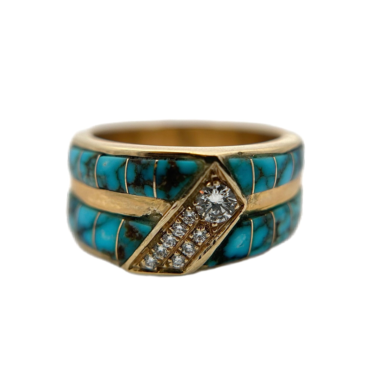 14K Yellow Gold Turquoise & Diamond Ring