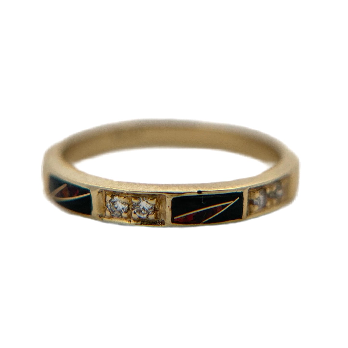 14K Yellow Gold Diamond, Black Jade, & Fire Opal Ring