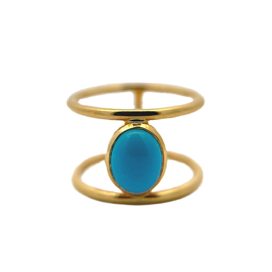 14K Yellow Gold Sleeping Beauty Turquoise Cage Ring