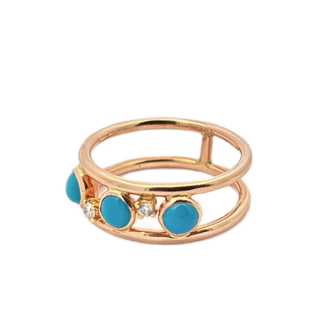 14K Rose Gold Sleeping Beauty Turquoise & Diamond Cage Ring