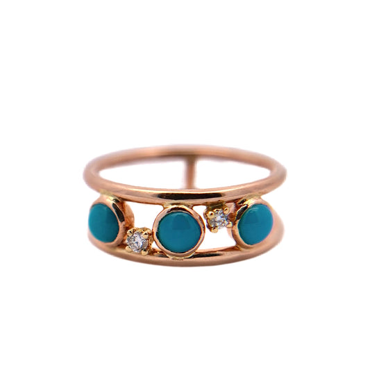 14K Rose Gold Sleeping Beauty Turquoise & Diamond Cage Ring