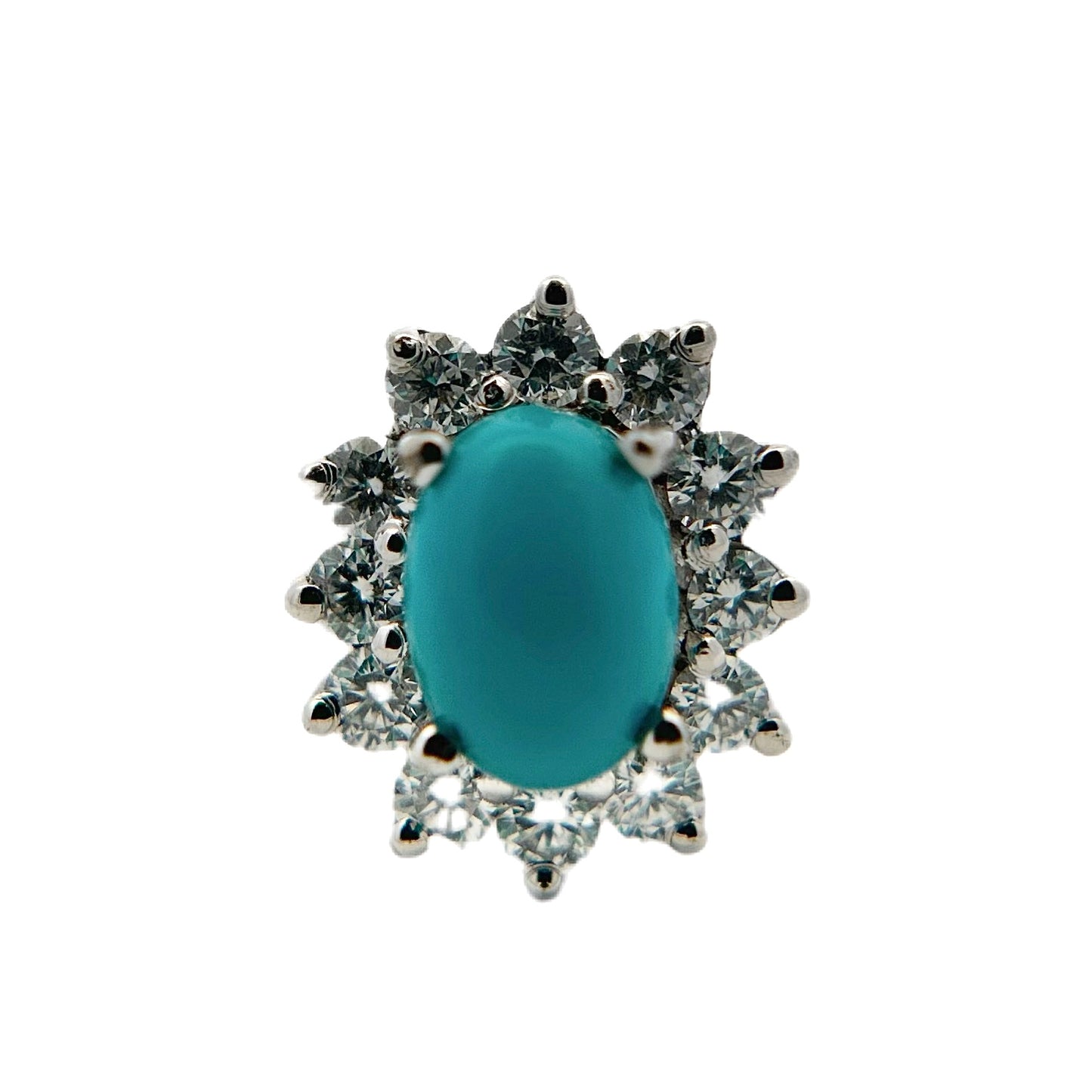 18K White Gold Sleeping Beauty Turquoise & Diamond Ring