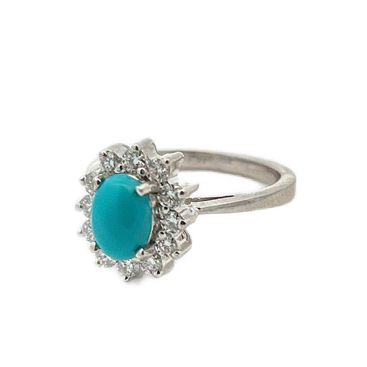 18K White Gold Sleeping Beauty Turquoise & Diamond Ring