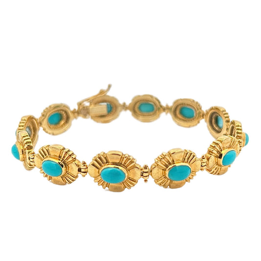 18K Yellow Gold Turquoise Bracelet