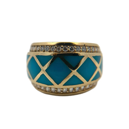 14K Yellow Gold Turquoise & Diamond Ring