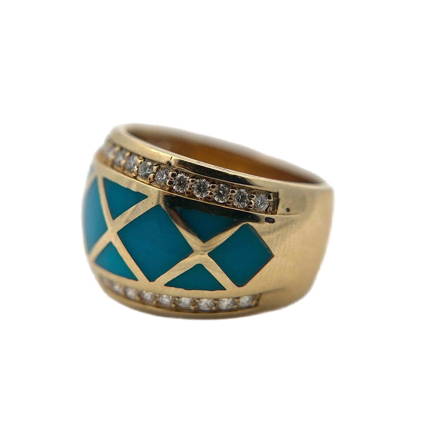 14K Yellow Gold Turquoise & Diamond Ring