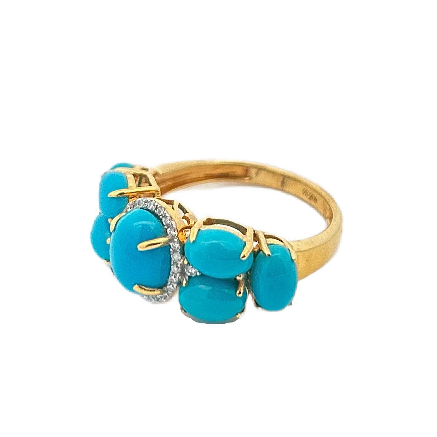 18K Yellow Gold Sleeping Beauty Turquoise & Diamond Ring