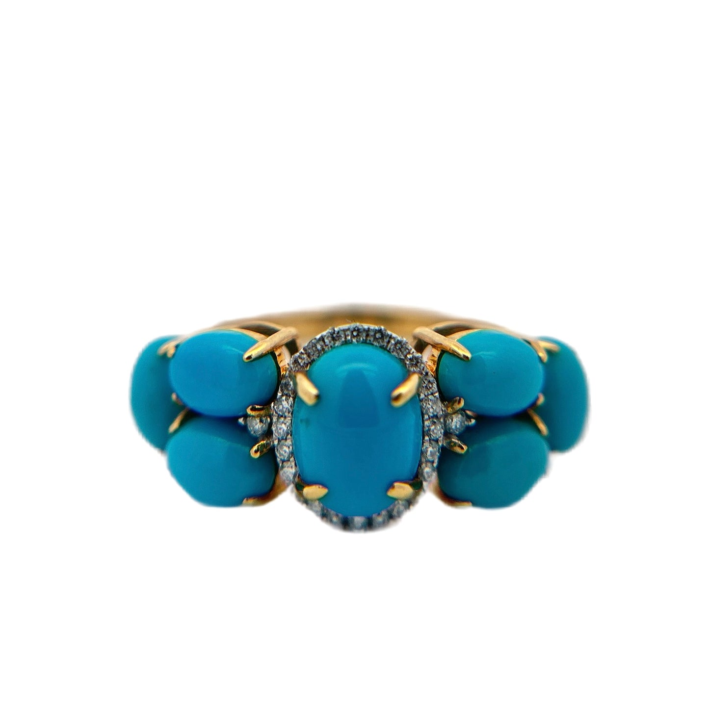 18K Yellow Gold Sleeping Beauty Turquoise & Diamond Ring