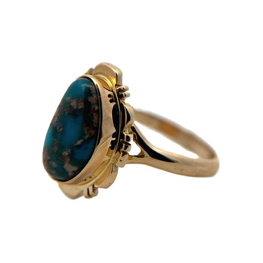 14K Yellow Gold Bisbee Turquoise Ring