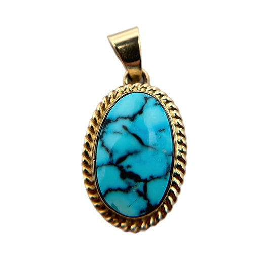 14K Yellow Gold Kingman Turquoise Pendant