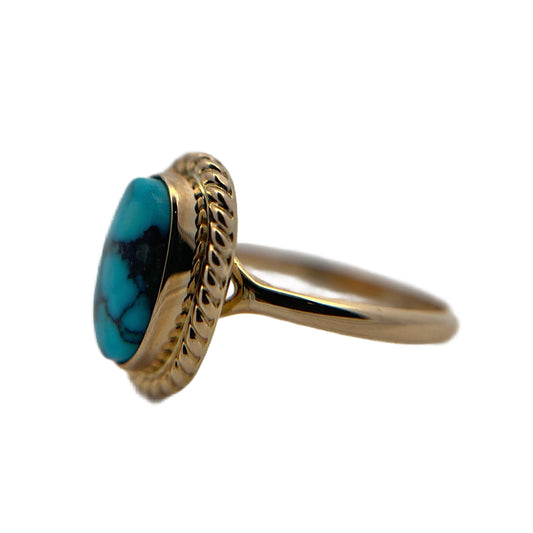 14K Yellow Gold Kingman Turquoise Ring