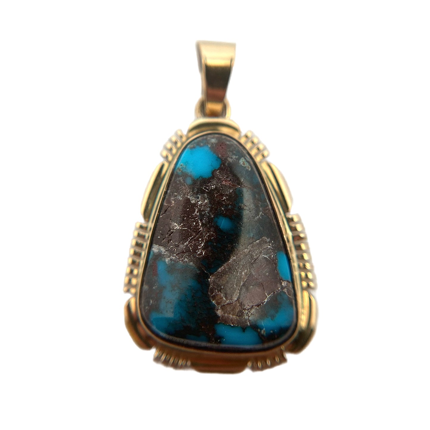 14K Yellow Gold Bisbee Turquoise Pendant