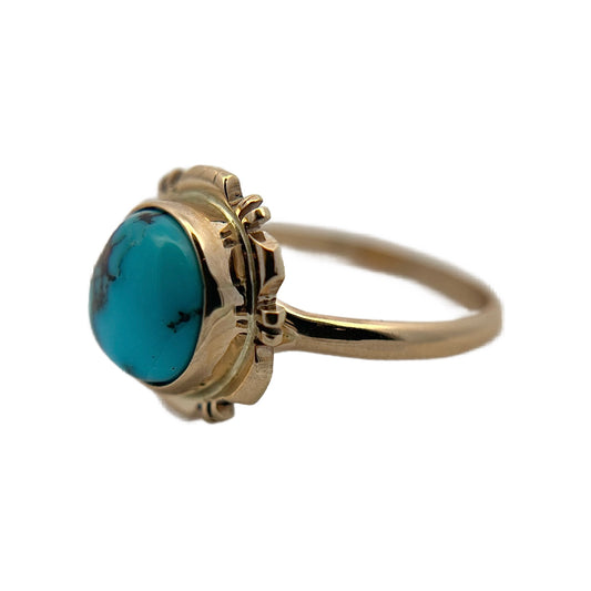 14K Yellow Gold Bisbee Turquoise Ring