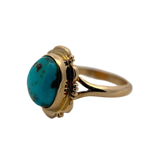 14K Yellow Gold Bisbee Turquoise Ring