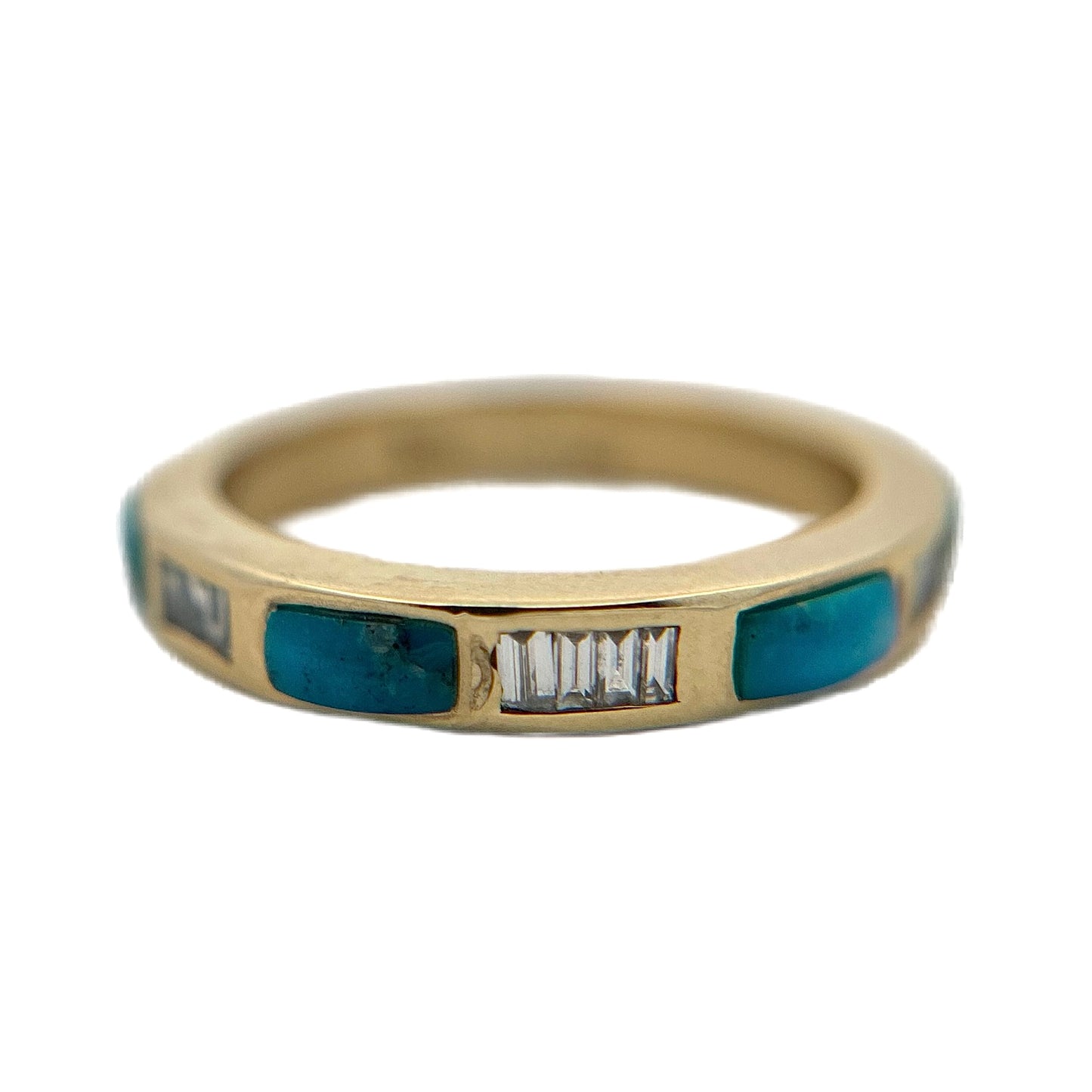 14K Yellow Gold Diamond & Kingman Turquoise Ring