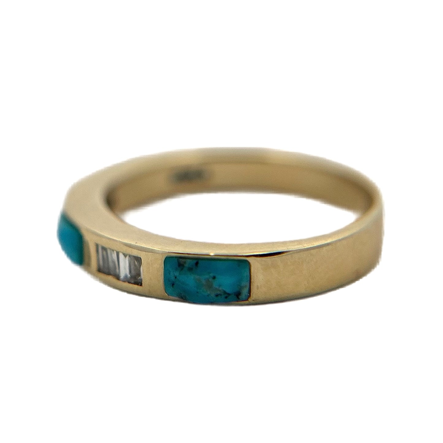 14K Yellow Gold Diamond & Kingman Turquoise Ring