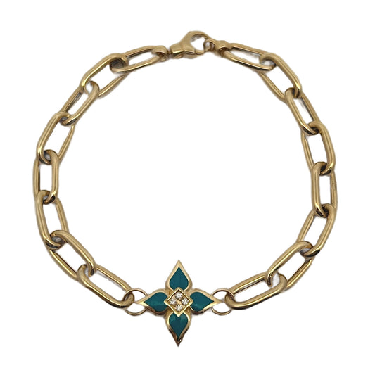 18K Yellow Gold Blue Enamel & Diamond Bracelet