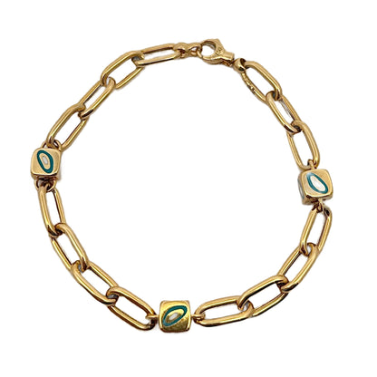 18K Yellow Gold Blue Enamel Bracelet