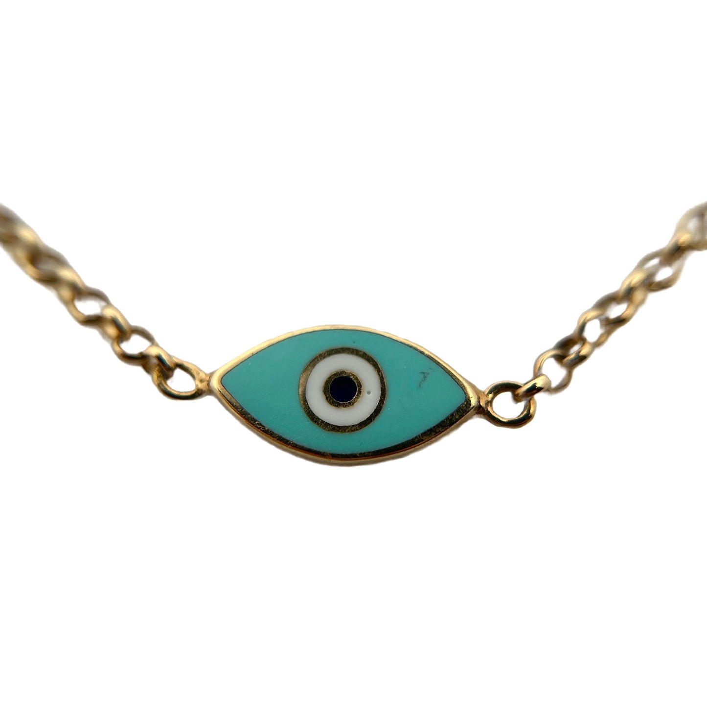 18K Yellow Gold Blue Enamel Evil Eye Bracelet