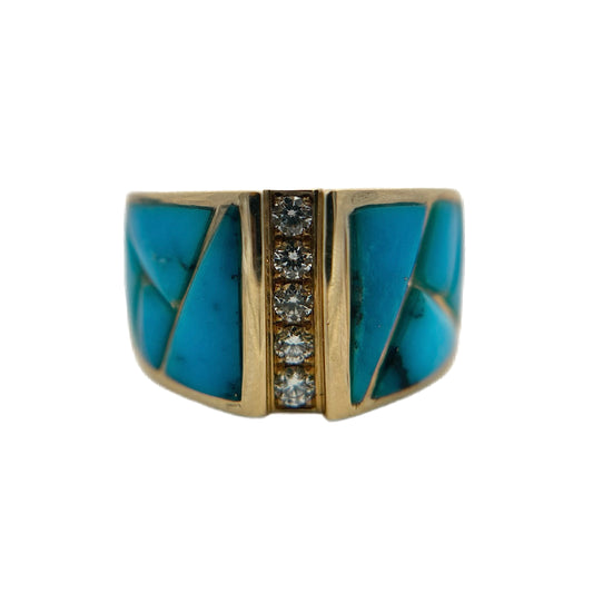 14K Yellow Gold Kingman Turquoise