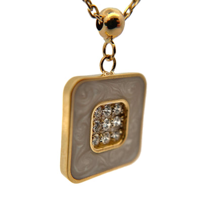 18K Yellow Gold White Mother of Pearl & Diamond Necklace