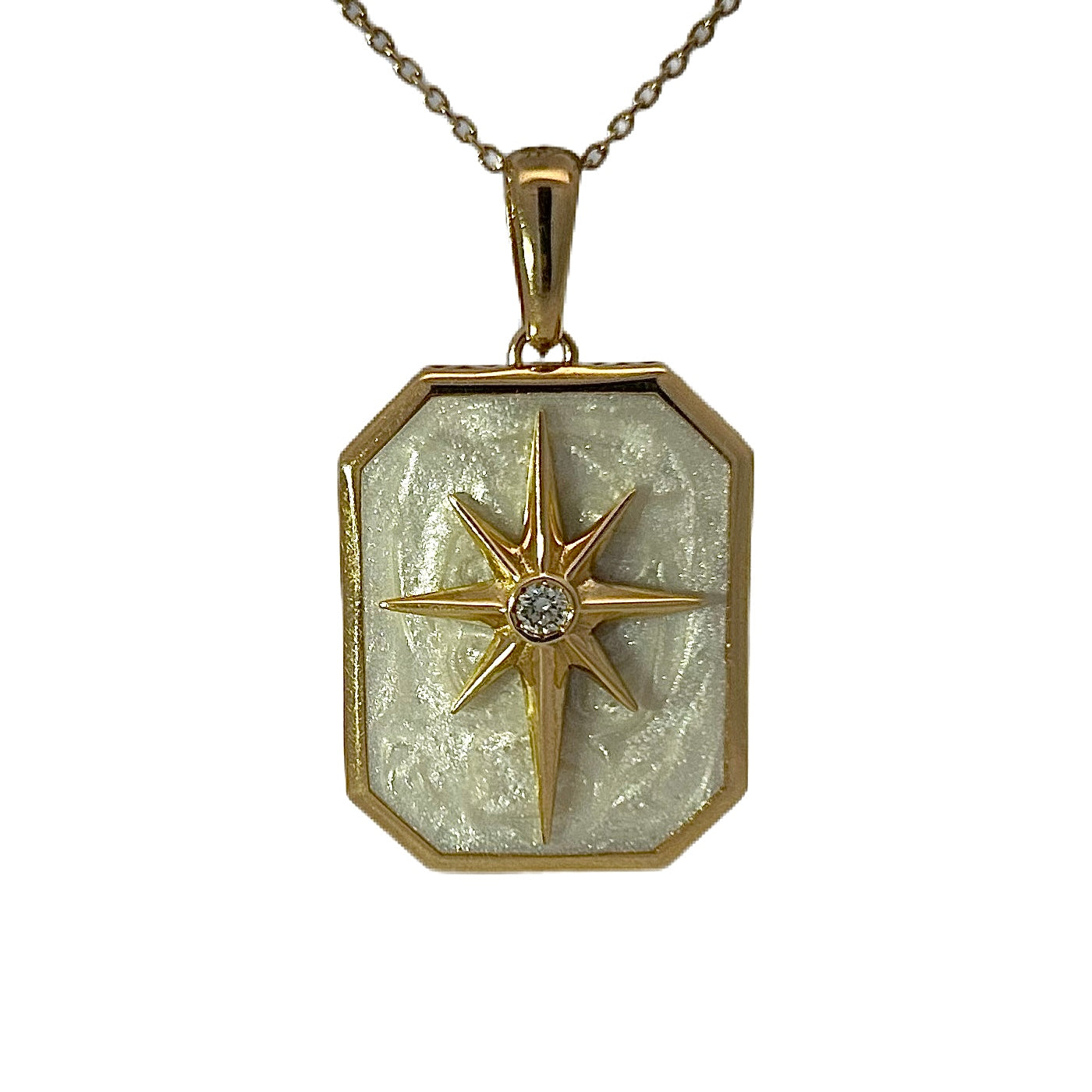 18K Yellow Gold White Pendant with Diamond