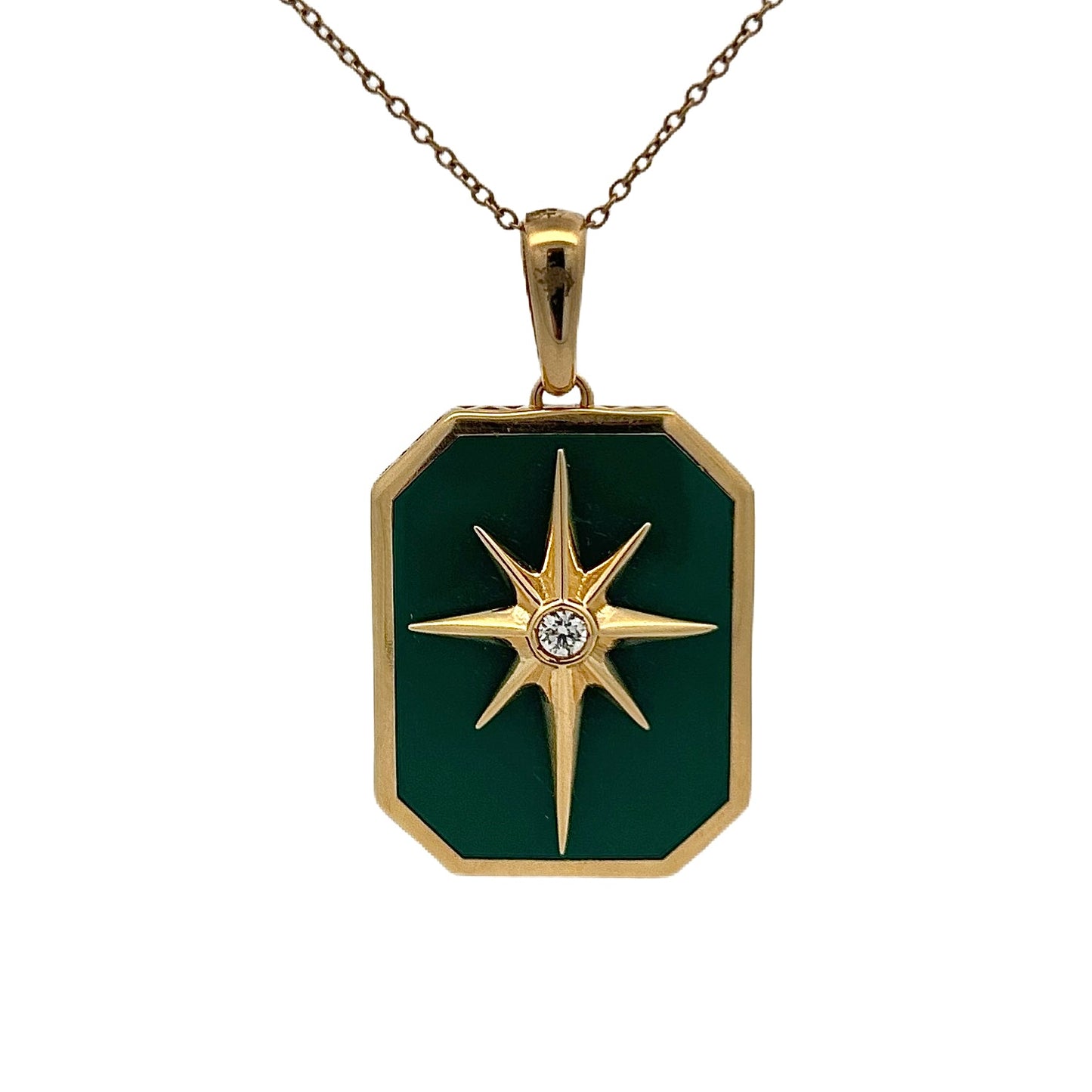 18K Yellow Gold Green Enamel & Diamond Necklace