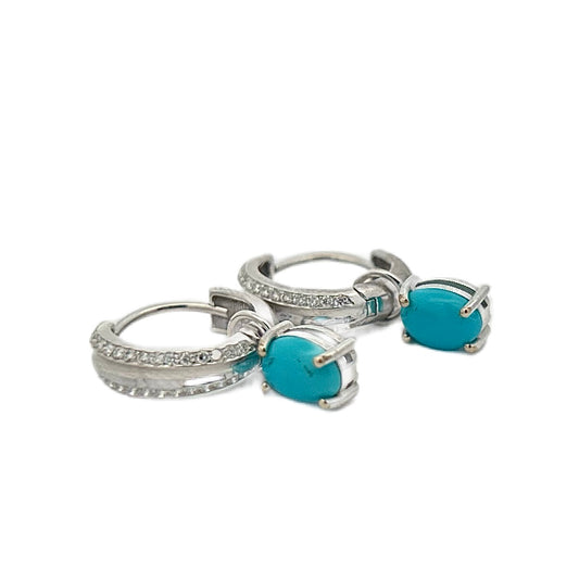 18K White Gold Sleeping Beauty Turquoise & Diamond Huggies