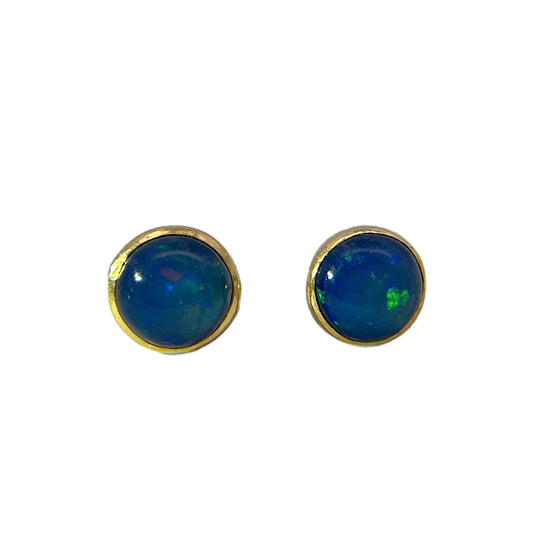 18K Yellow Gold Blue Opal Studs