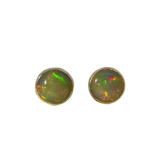 18K Yellow Gold White Opal Studs