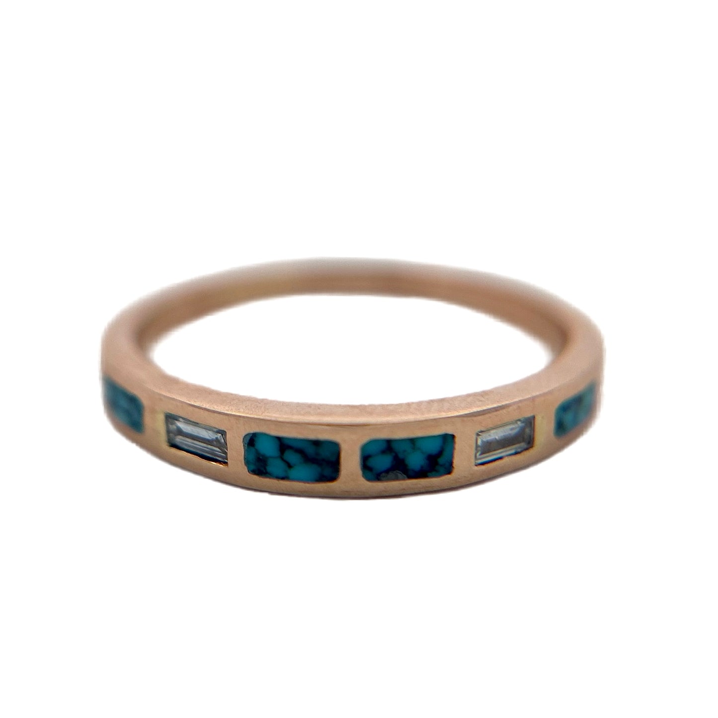 14K Rose Gold Diamond & Kingman Turquoise Ring