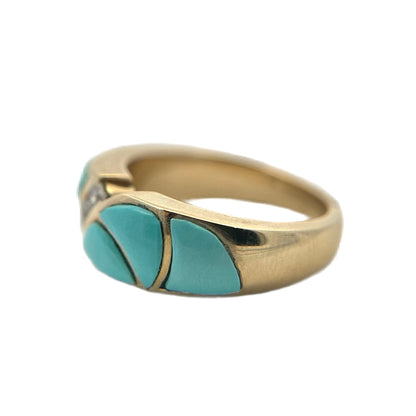 14K Yellow Gold Sleeping Beauty Turquoise & Diamond Ring