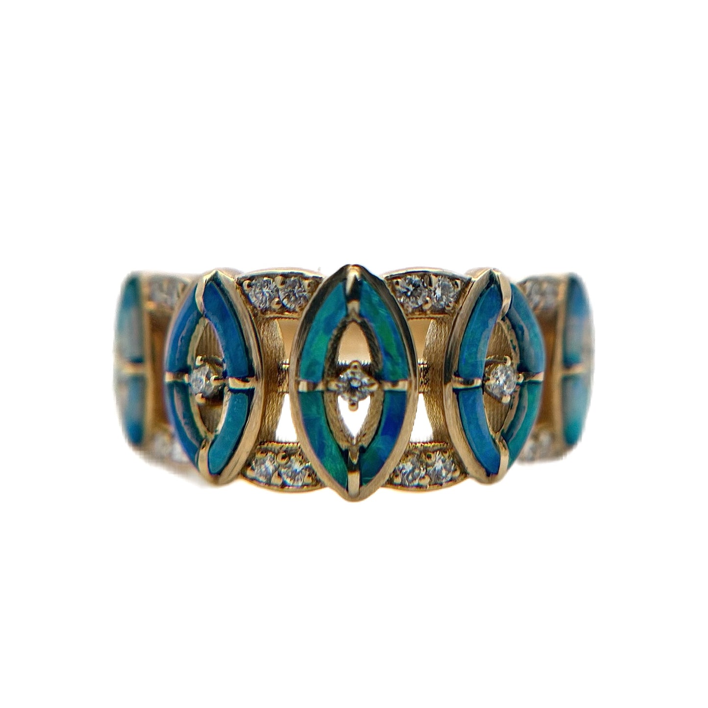 14K Yellow Gold Marquise Opal Inlay & Diamond Ring