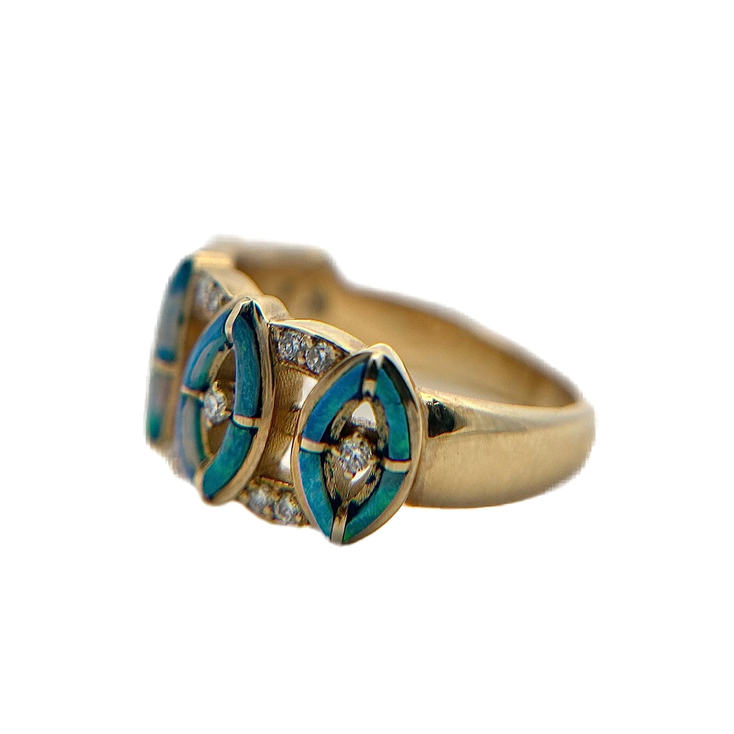 14K Yellow Gold Marquise Opal Inlay & Diamond Ring