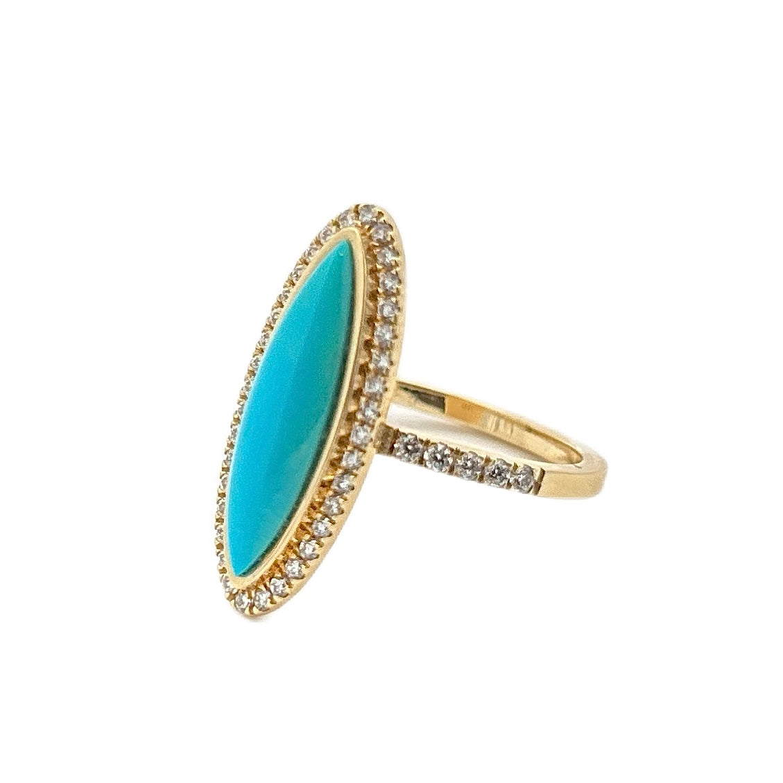 14K Yellow Gold Sleeping Beauty Turquoise & Diamond Navette Ring