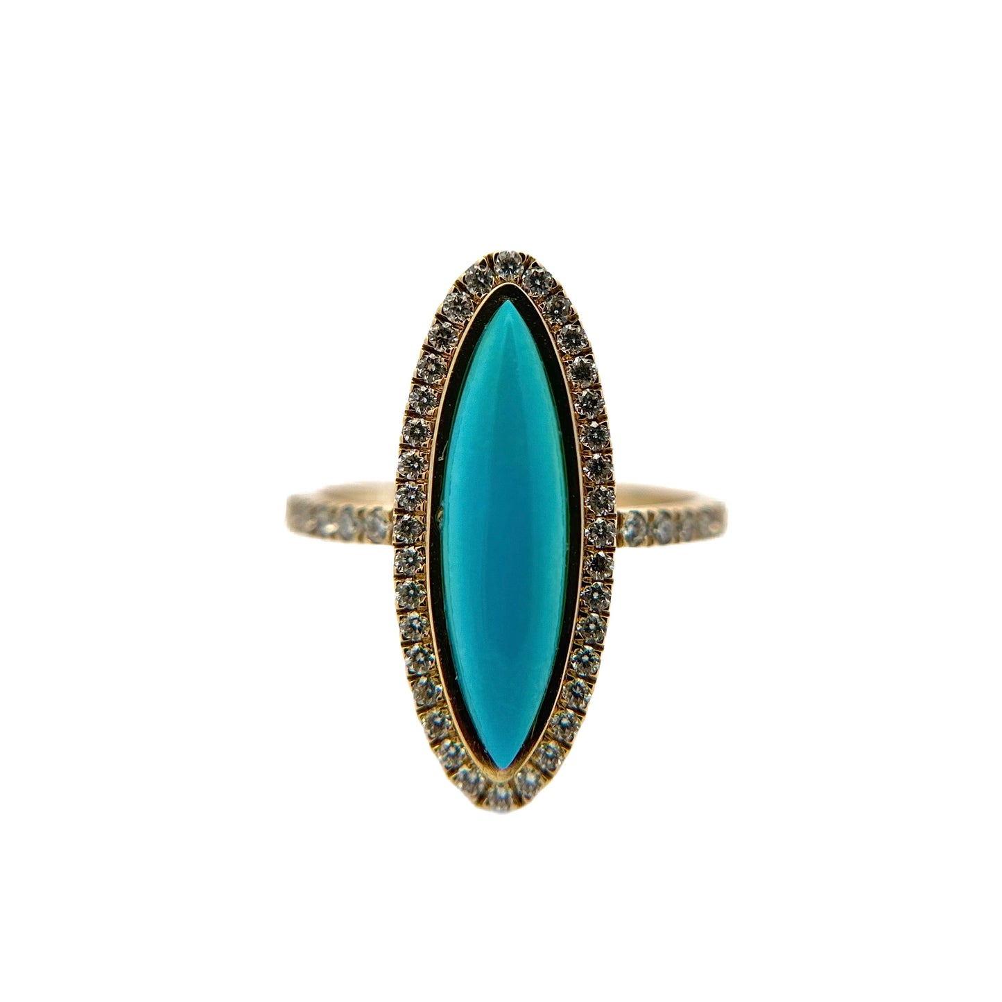 14K Yellow Gold Sleeping Beauty Turquoise & Diamond Navette Ring