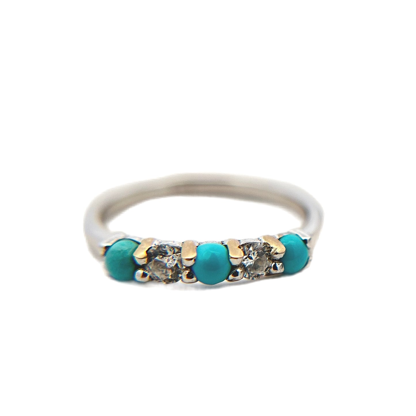 14K White Gold Sleeping Beauty Turquoise & Diamond Ring