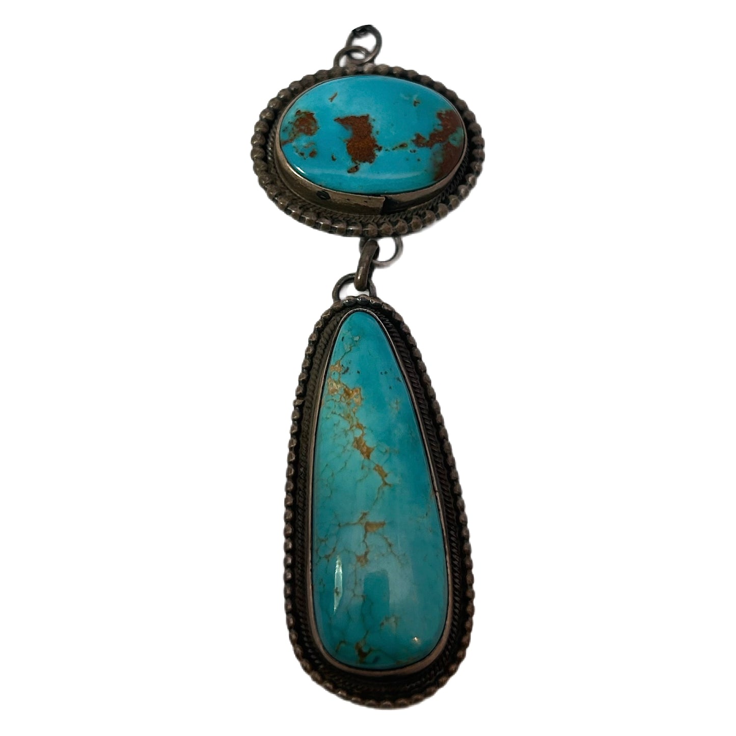 Native American Sterling Silver Pendant with Large Turquoise Cabochons