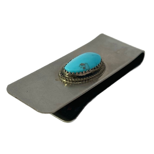 Native American Sterling Silver Turquoise Money Clip