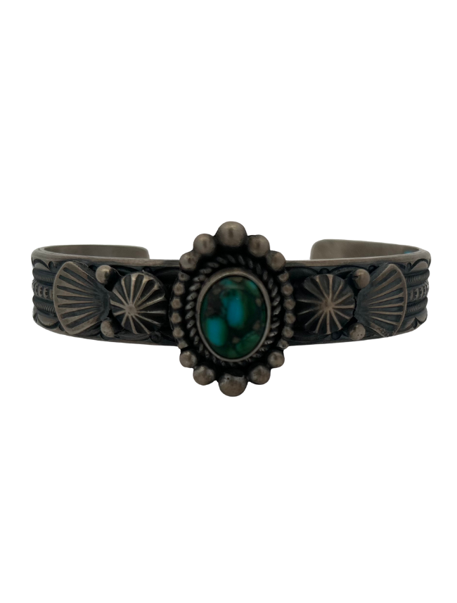 Front view of M.C. Sterling Silver Kingman Turquoise Cuff Bracelet